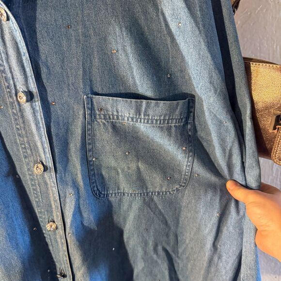 Vintage 90s Mili Designs Rhinestone Denim Shirt - Picture 3 of 5